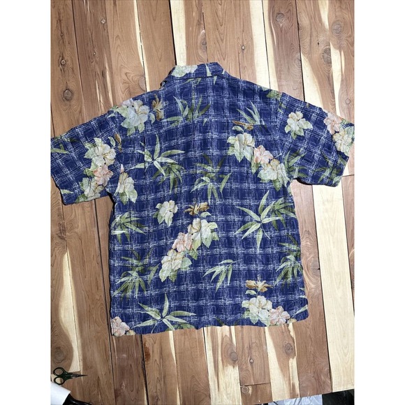Tommy Bahama Blue Silk Hawaiian Floral Shirt Short Sleeve Button Up Beach Sz L - Picture 8 of 8
